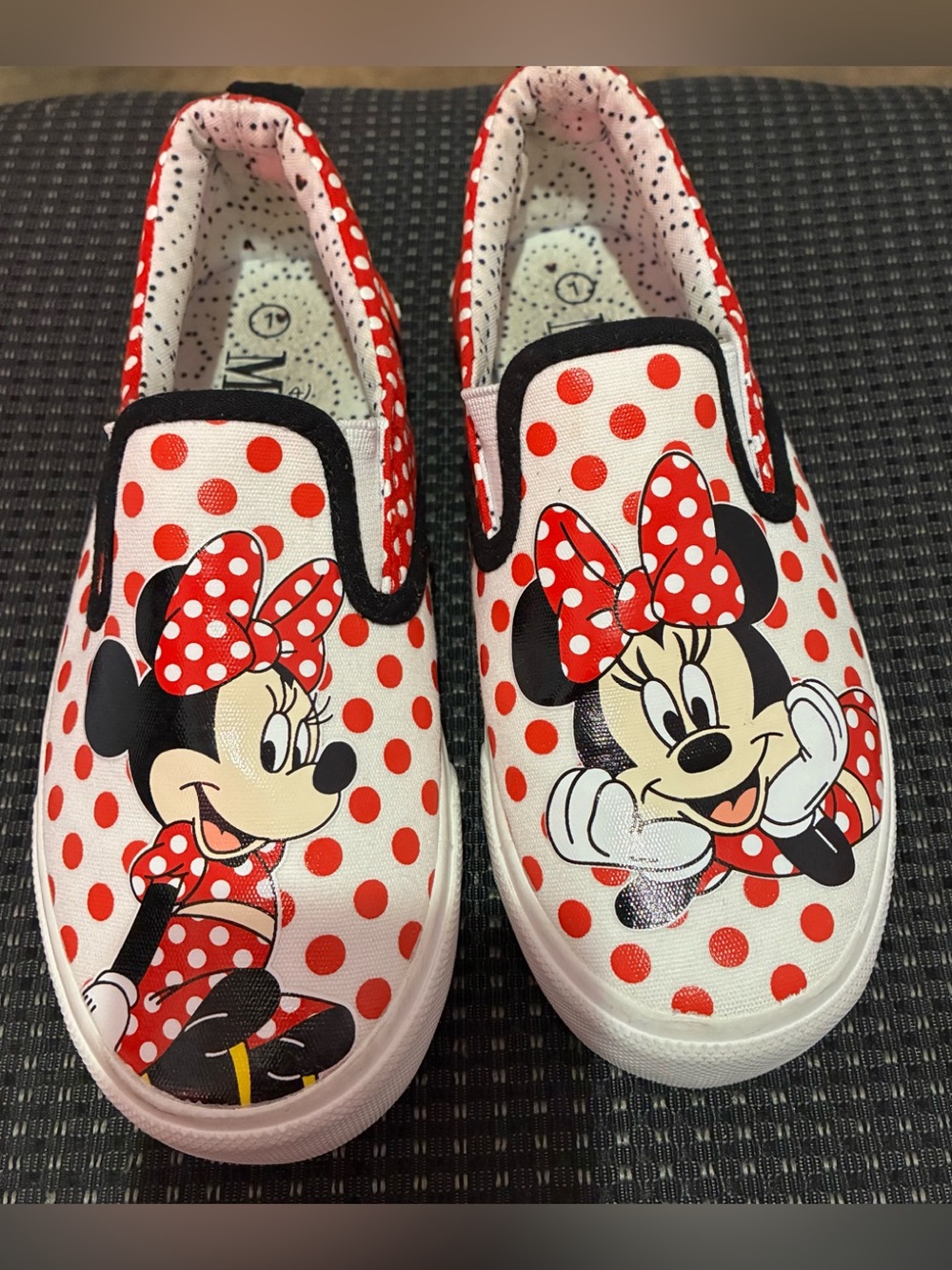 Kids Minnie Mouse Red & White Polka Dot Slip-On Shoes